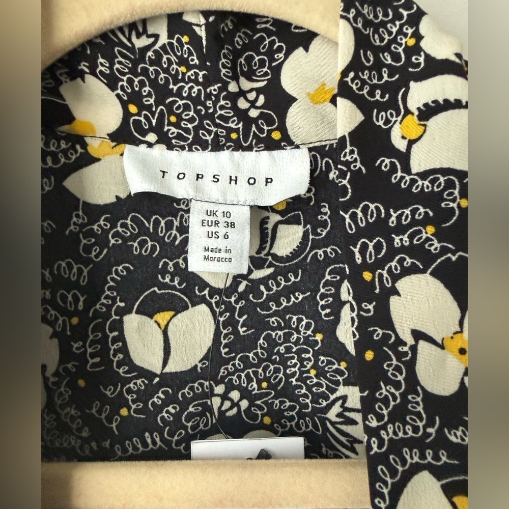 Topshop Tie Neck Floral Print Long Sleeve Mini Dress - Size 6 - Picture 6 of 8